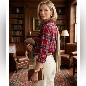 Lucky Brand Women’s Country Red Split back Plaid Button Front Shirt Top Size S